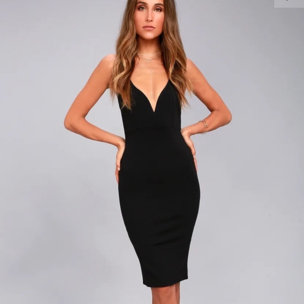 Plunging V-neck black cocktail dress